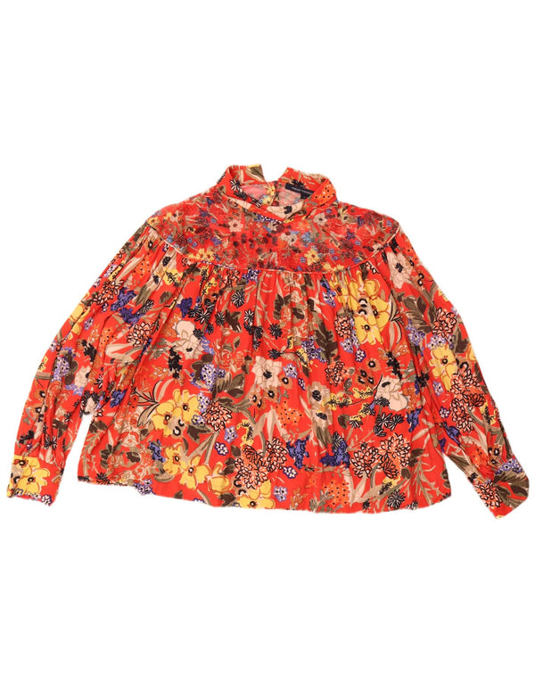 French Connection Damen-Blusenoberteil mit langen Ärmeln, Gr. 46, Größe L, Rot, Blumenmuster