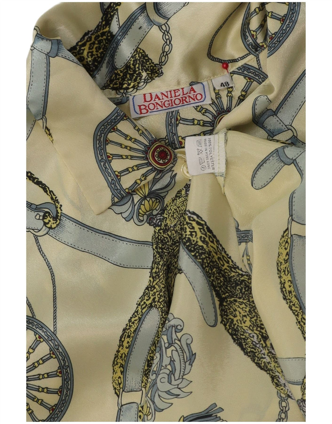 Vintage Damen Grafik-Hemdbluse IT 48 XL Gelbes Polyester