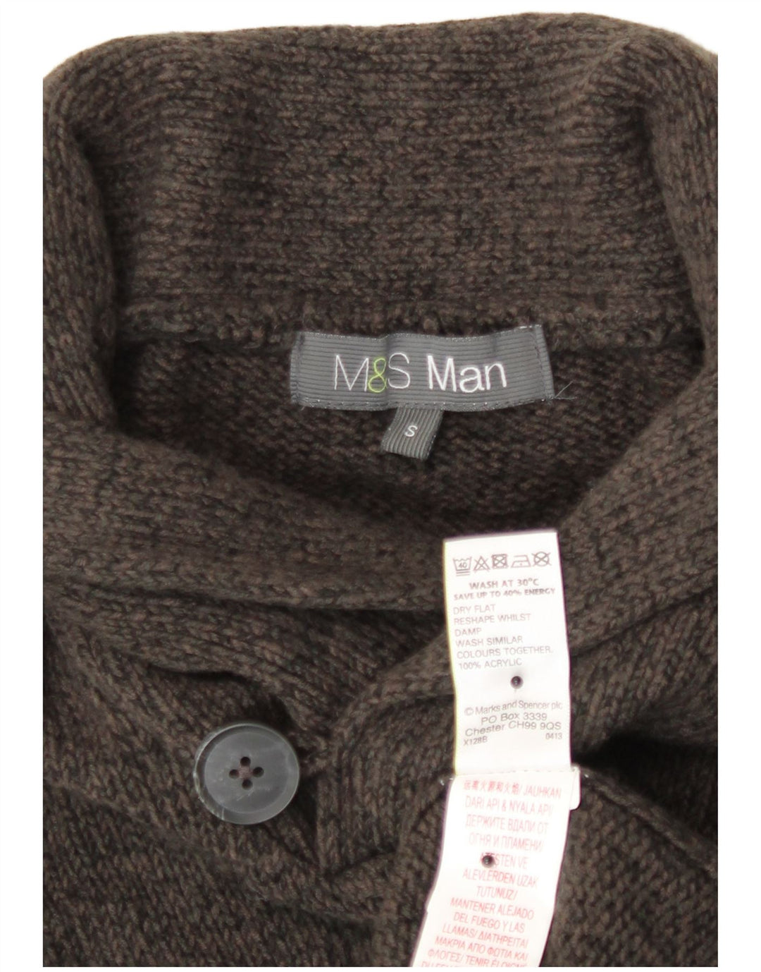 Marks & Spencer Herren-Pullover mit Schalkragen, klein, braun geflecktes Acryl
