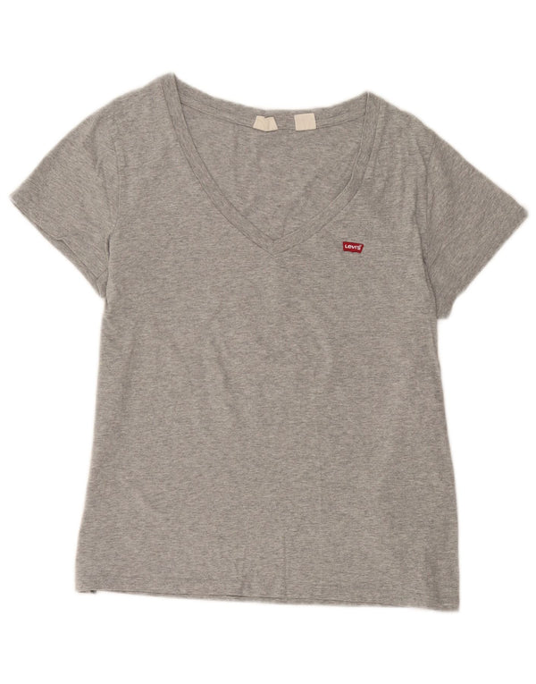 Levi's Damen T-Shirt Top UK 14 Large Grau gefleckte Baumwolle
