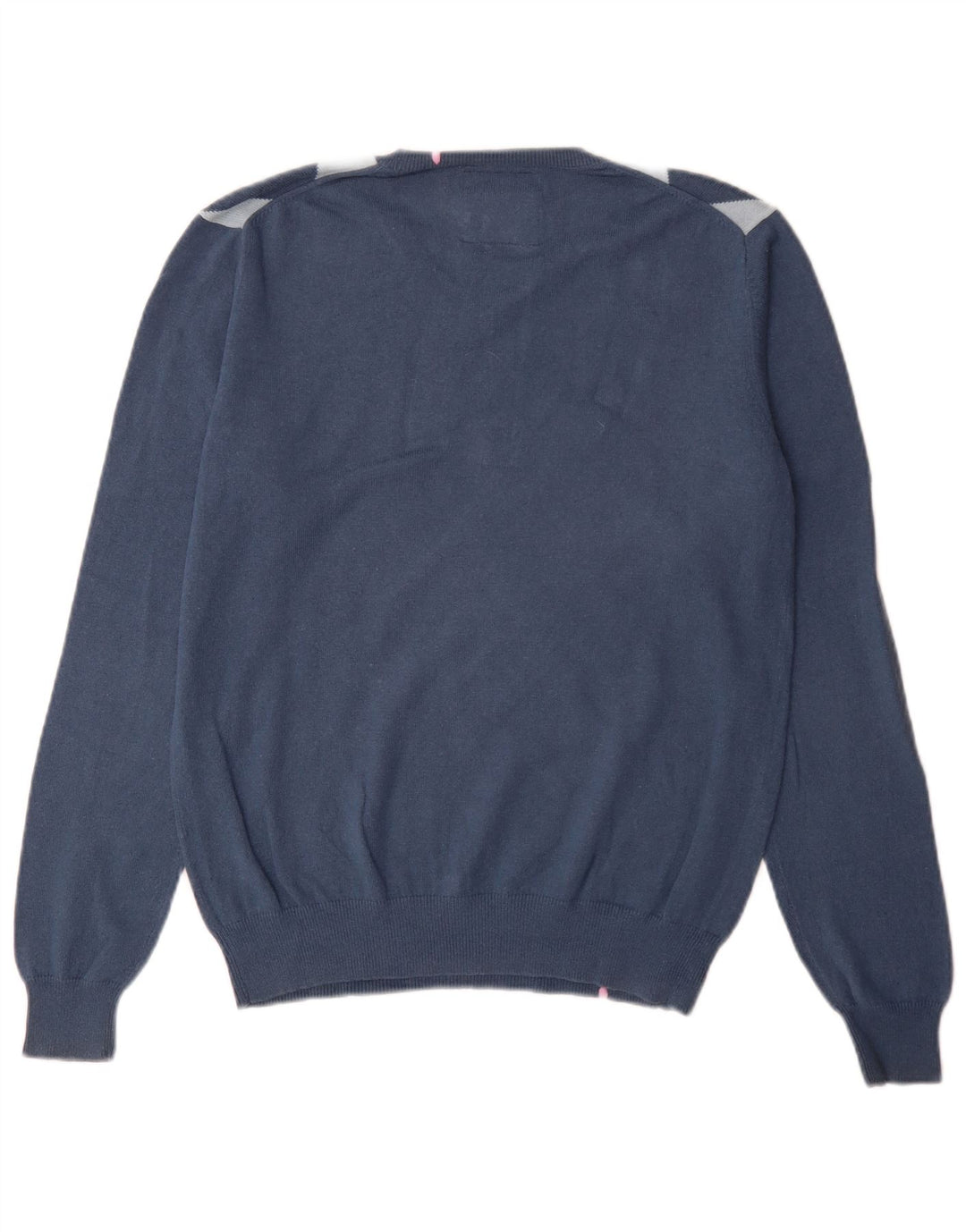 Sun68 Herren-Pullover mit V-Ausschnitt, mittelblaue Argyle-/Diamant-Baumwolle