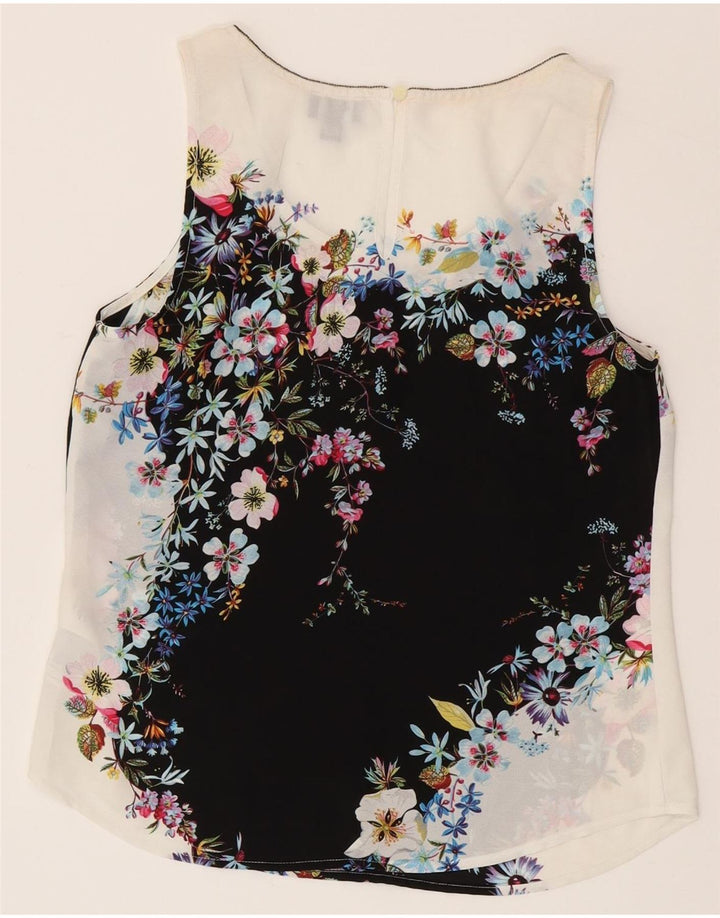 Oasis Ärmelloses Damen-Blusenoberteil, UK-Größe 36, Größe S, Weiß, Blumenmuster, Polyester
