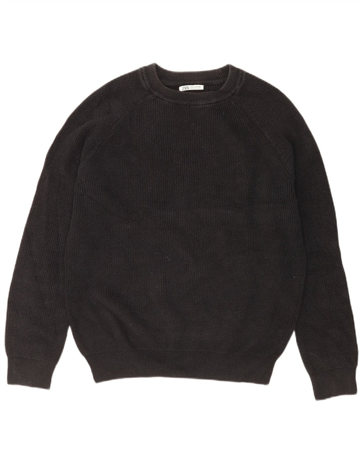 Zara Herren-Pullover mit Rundhalsausschnitt, mittlere schwarze Baumwolle