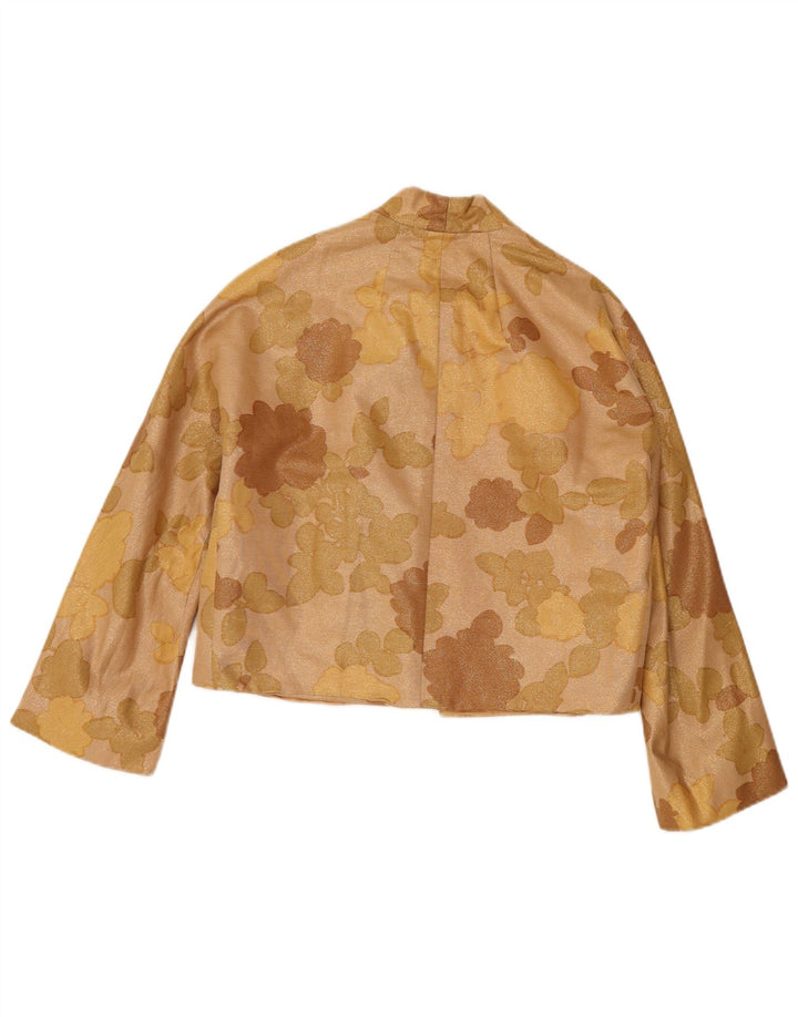 Vintage Damen 1 Knopf Crop Blazer Jacke UK 14 Mittelbraun geblümt