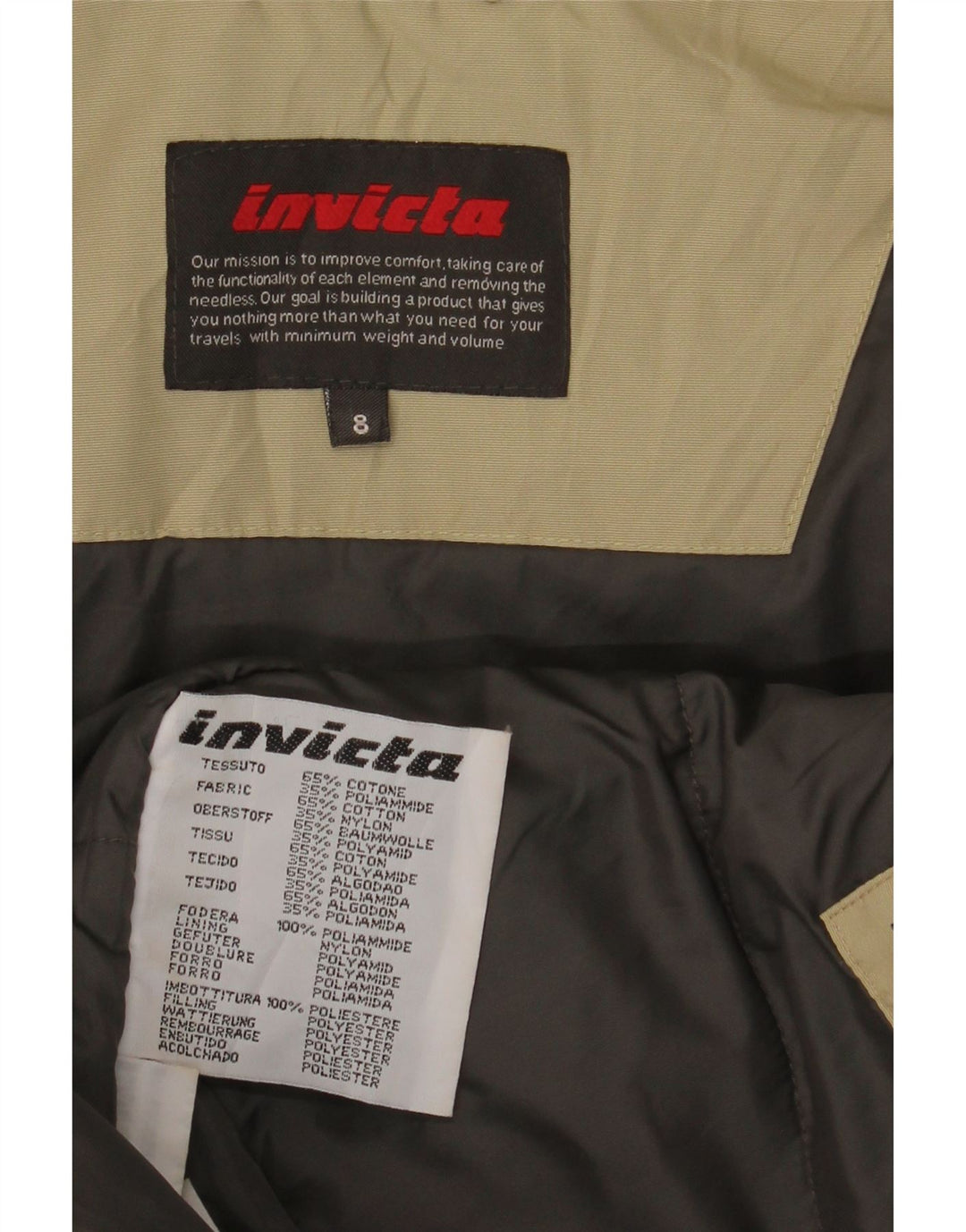 Invicta Damen 3/4-Ärmel gepolsterte Jacke UK 8 Small Beige Baumwolle