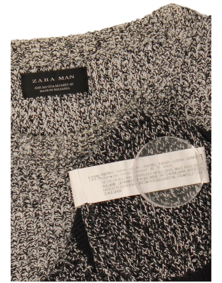 Zara Herren-Pullover mit Rundhalsausschnitt, mittelgraue Colourblock-Baumwolle