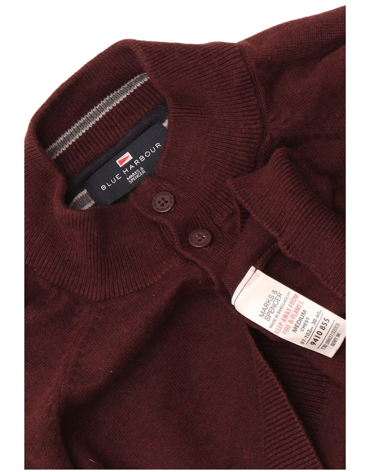 Marks & Spencer Herren Blauer Harbour-Pullover mit Knopfleiste und mittlerem Kastanienbraun