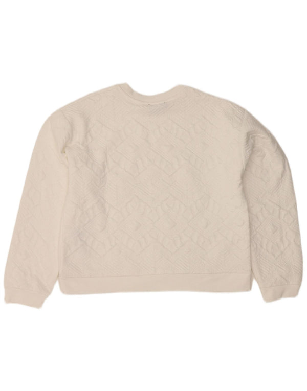 Zara Damen Crop Oversized Sweatshirt Pullover UK 10 Small Weiß Geometrisch