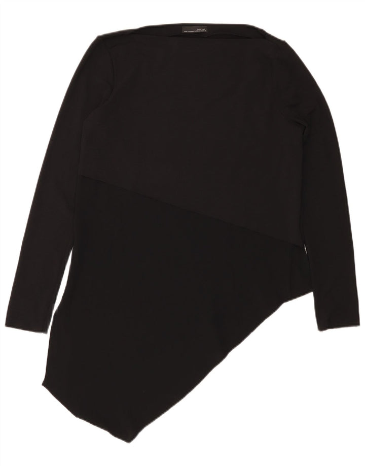 Zara Damen Asymmetrisches Top Langarm UK 12 Medium Schwarz
