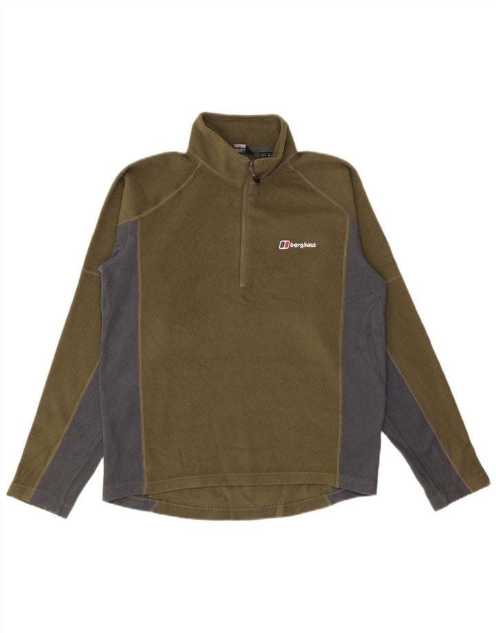 BERGHAUS Herren-Fleecepullover mit Reißverschluss am Hals, klein, Khaki, Farbblock-Polyester