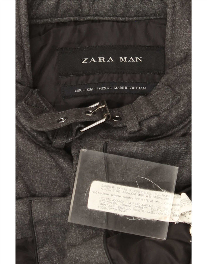 Zara Herren Steppjacke UK 40 Large Grau Polyester