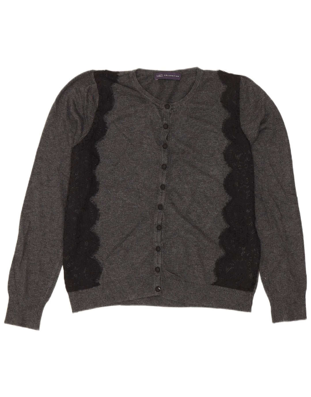 MARKS & SPENCER Damen Crop Cardigan Pullover UK 12 Mittelgrau geblümt