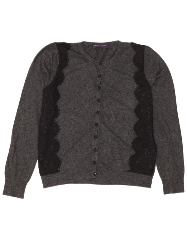 MARKS & SPENCER Damen Crop Cardigan Pullover UK 12 Mittelgrau geblümt