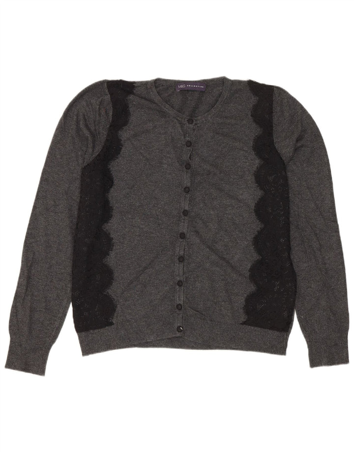 MARKS & SPENCER Damen Crop Cardigan Pullover UK 12 Mittelgrau geblümt