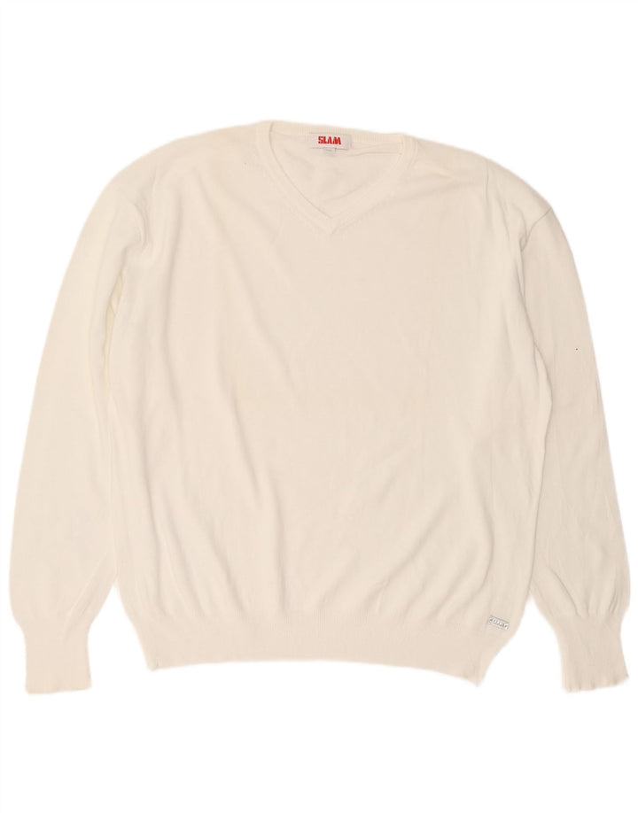 Slam Herren-Pullover mit V-Ausschnitt, 3XL, weiße Baumwolle