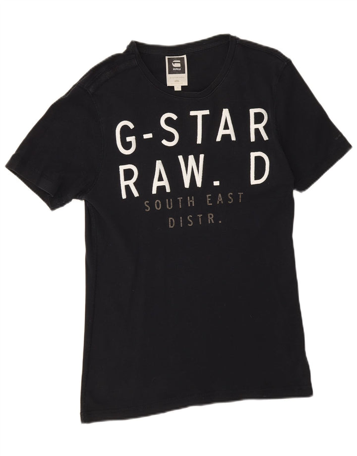 G-Star Damen Grafik-T-Shirt-Oberteil UK 12 Medium Marineblau