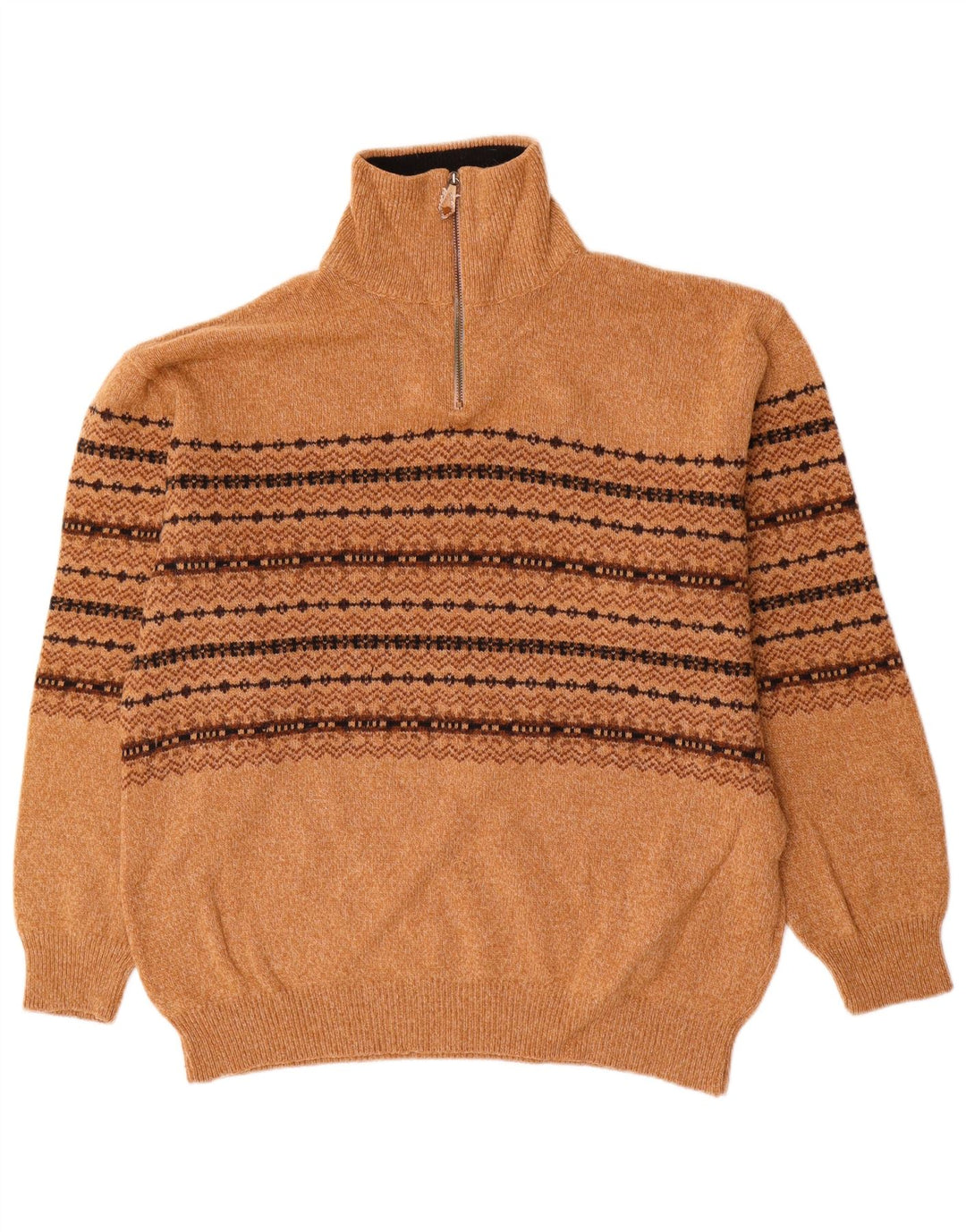 Equipe Herren-Pullover mit Reißverschluss am Hals IT 54 XL Braune Fair-Isle-Wolle