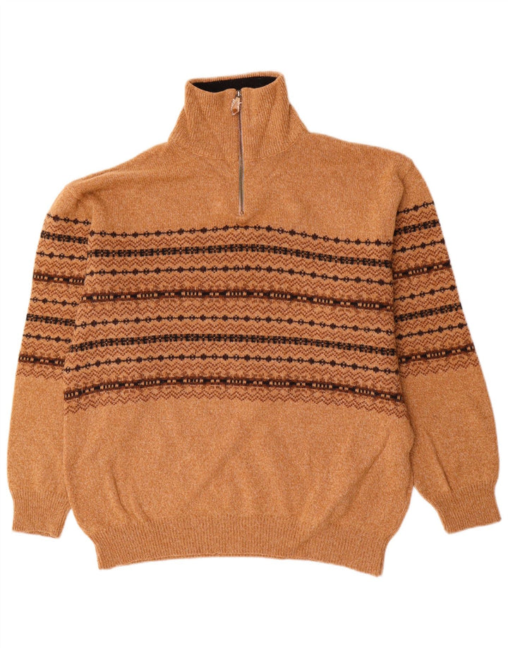 Equipe Herren-Pullover mit Reißverschluss am Hals IT 54 XL Braune Fair-Isle-Wolle
