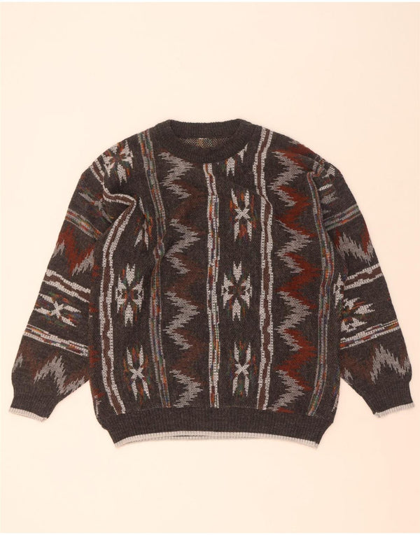 Vintage Herren Pullover mit Rundhalsausschnitt, mittelgrau, geometrisch