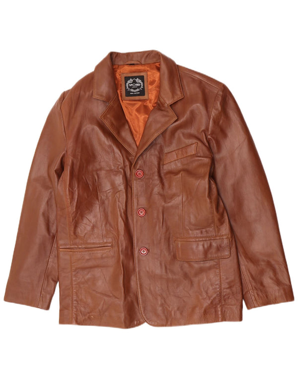 Vintage Herren 3 Knopf Leder Blazer Jacke UK 40 Großes braunes Leder