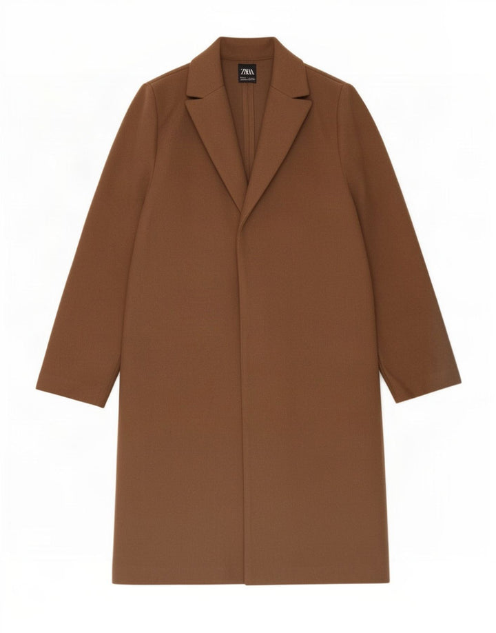 Zara Womens Open Overcoat UK 16 Large Braun Polyester