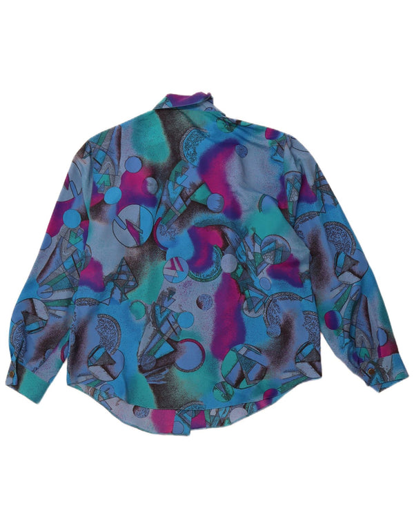 ERTO Damen-Hemd mit abstraktem Muster, EU 42, großes blaues Farbblock-Polyester