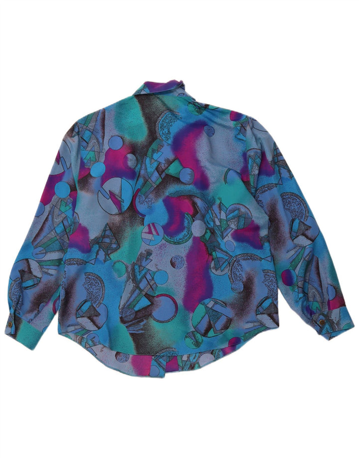 ERTO Damen-Hemd mit abstraktem Muster, EU 42, großes blaues Farbblock-Polyester