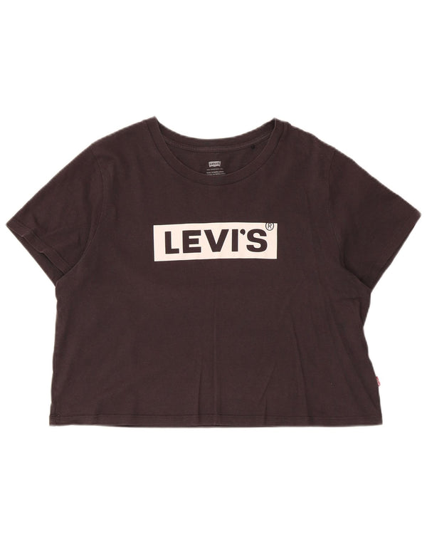 Levi's Damen Crop Graphic T-Shirt Top UK 14 Large Schwarz Baumwolle