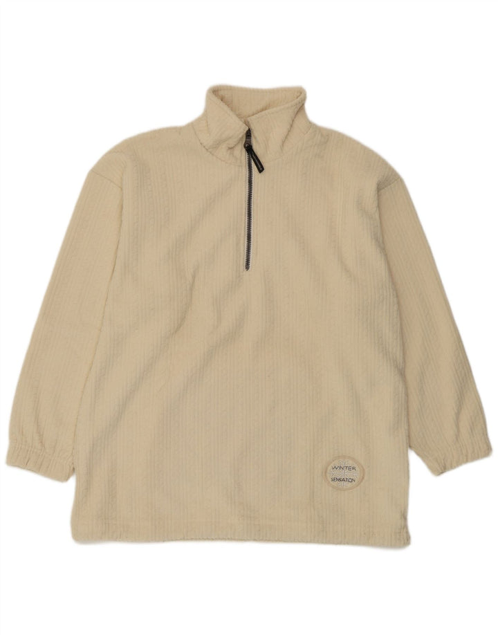 F.LLI Campagnolo Herren-Fleecepullover mit Reißverschluss am Hals, groß, cremefarbenes Polyester