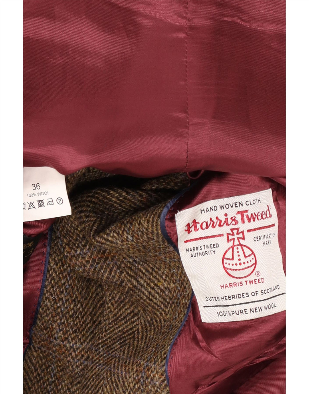 Harris Tweed Herren-Blazer mit 2 Knöpfen, UK 36, kleine braunkarierte Wolle