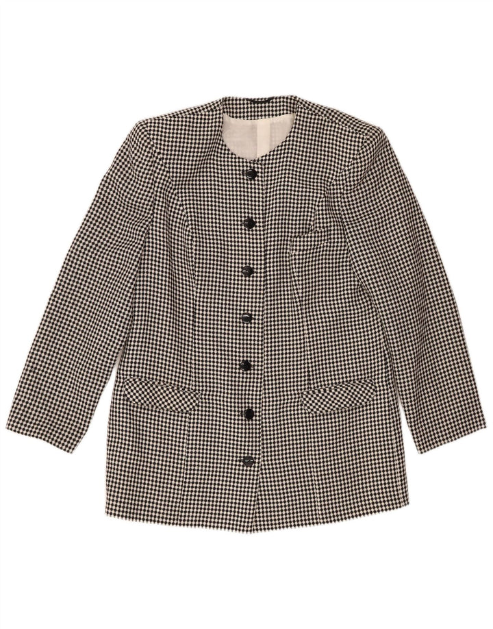 Vintage Damen 7-Knopf-Blazer-Jacke IT 44 Mittelschwarz geflecktes Polyester