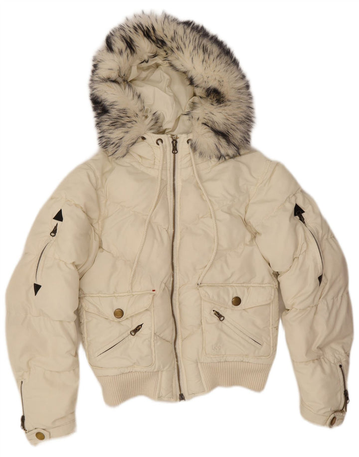 Lee Damen-Bomberjacke mit Kapuze, wattiert, Gr. 10, Größe S, gebrochenes Weiß, Polyester