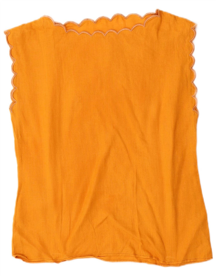 Vintage Damen Ärmelloses Blusentop UK 12 Medium Orange