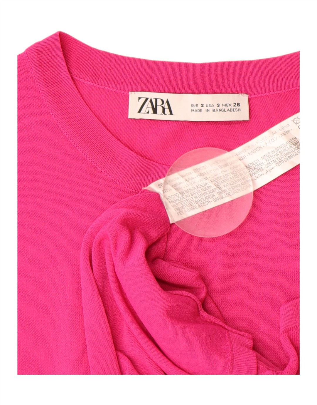 ZARA Damen Pullover mit kurzen Ärmeln und U-Boot-Ausschnitt, Gr. 8, Größe S, rosa Viskose