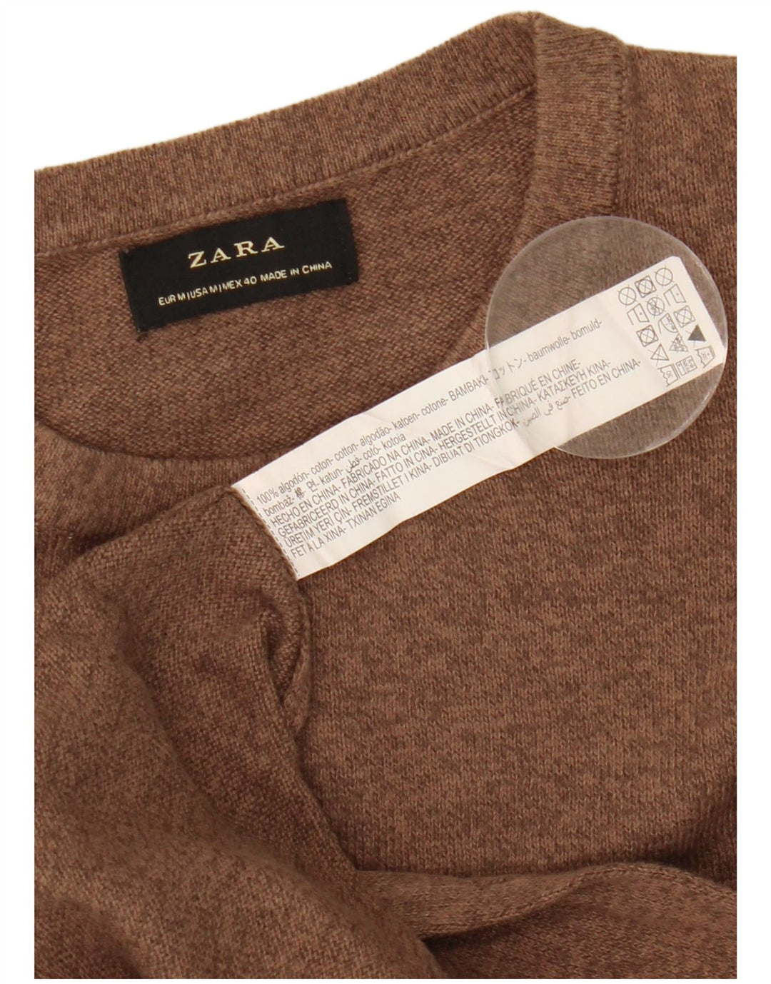 Zara Herren-Pullover mit Rundhalsausschnitt, mittelbraun gesprenkelte Baumwolle