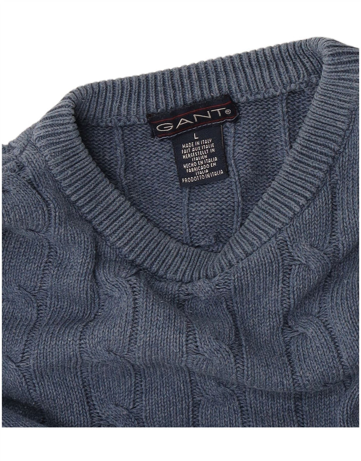 Gant Herren-Pullover mit Rundhalsausschnitt, groß, aus blauer Baumwolle