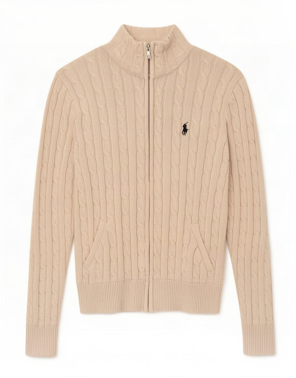 Ralph Lauren Damen-Cardigan-Pullover UK 12 Mittelbeige Baumwolle