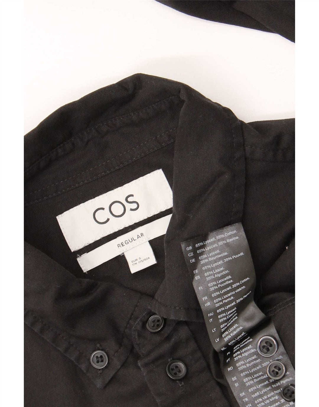 Cos Herren-Hemd mit normaler Passform, Größe S, schwarzes Lyocell