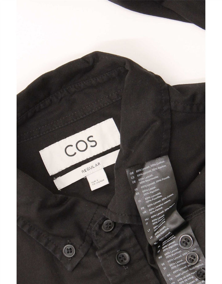 Cos Herren-Hemd mit normaler Passform, Größe S, schwarzes Lyocell