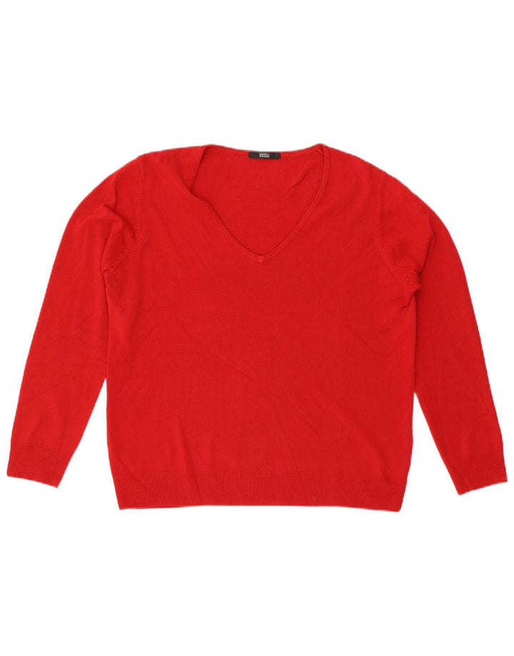 Marks & Spencer Damen Pullover mit V-Ausschnitt, UK 16, Größe L, Rot, Acryl