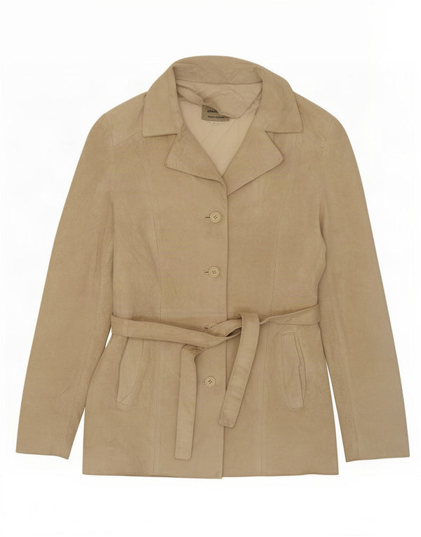 Conbipel Womens Suede Jacket IT 46 Large Beige Leather