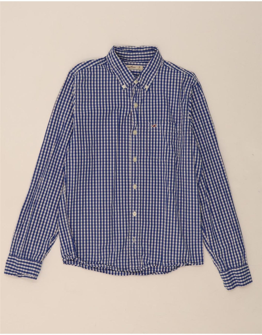 HOLLISTER Mens Shirt Medium Blue Gingham Cotton Vintage Hollister and Second-Hand Hollister from Messina Hembry 