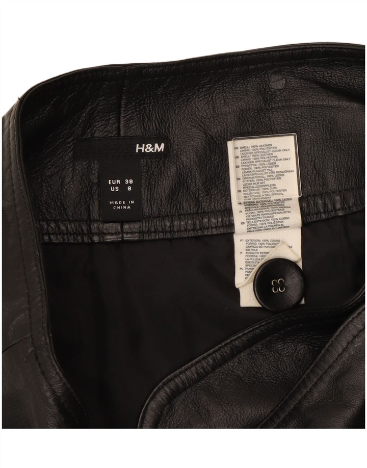 H&M Damen Lederrock US 8 Medium W30 Schwarzes Leder