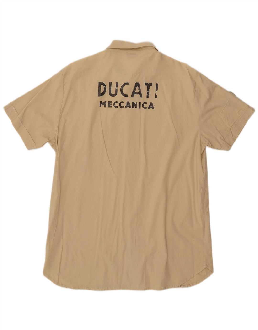DUCATI Herren Grafik-Kurzarmhemd, groß, beige, Baumwolle