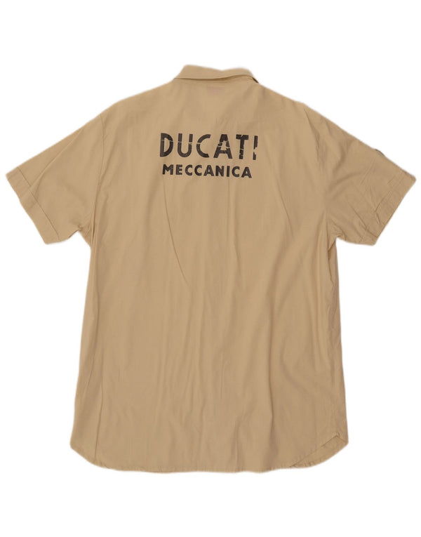 DUCATI Mens Graphic Short Sleeve Shirt Large Beige Cotton