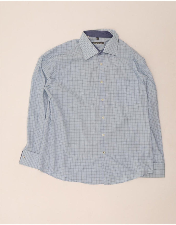Ben Sherman Herren-Formalhemd XL, blau kariert, Baumwolle