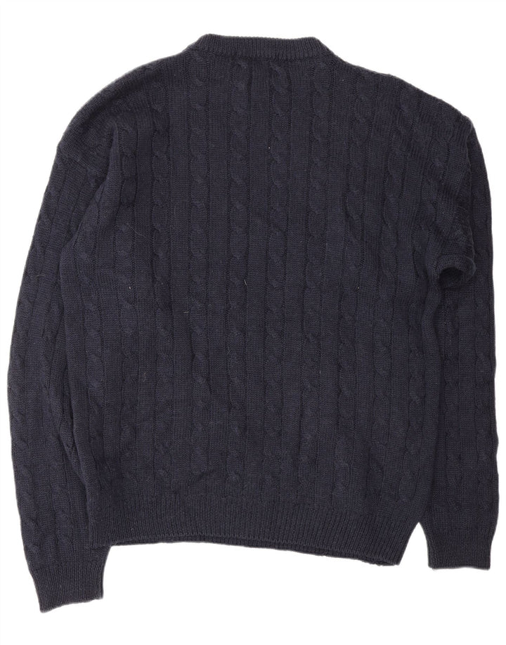 BLANC BLEU Herren-Pullover mit grafischem Rundhalsausschnitt, Größe L, Marineblau, Winter