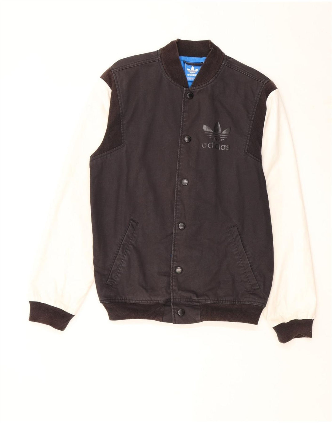 Adidas Herren Graphic Varsity Jacke UK 38 Mittelschwarze Colourblock-Baumwolle