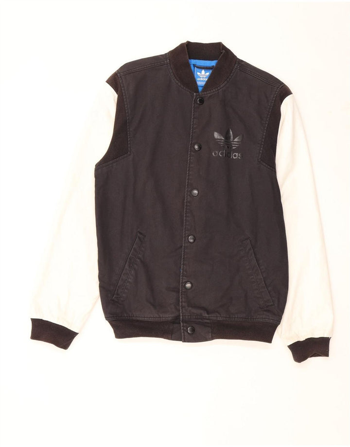 Adidas Herren Graphic Varsity Jacke UK 38 Mittelschwarze Colourblock-Baumwolle