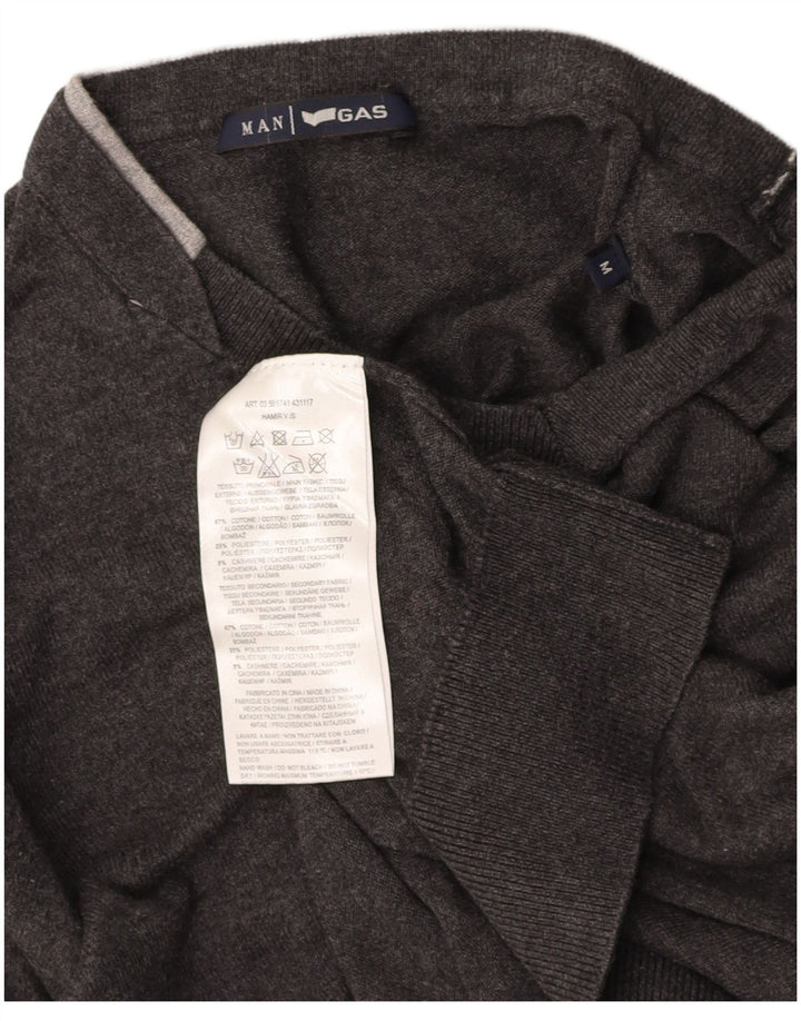GAS Mens V-Neck Jumper Sweater Medium Grey Cotton